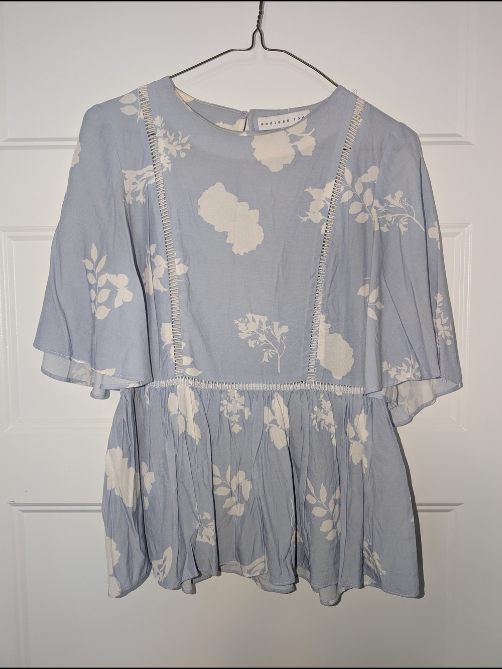 Pale Blue Peplum Flutter Sleeve Blouse